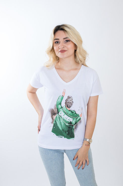 1010 Kız Baskılı Taş İşlemeli Tshirt resmi