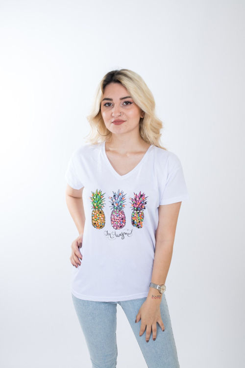 1012 Ananas Taş İşlemeli Tshirt resmi