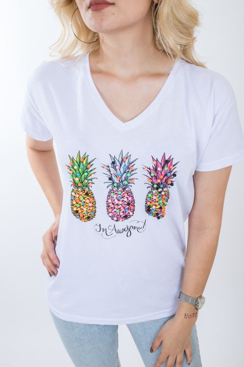 1012 Ananas Taş İşlemeli Tshirt resmi
