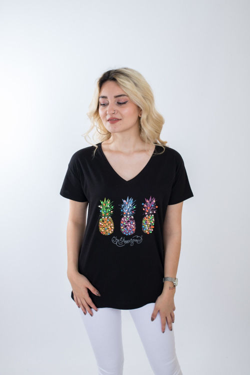 1012 Ananas Taş İşlemeli Tshirt resmi