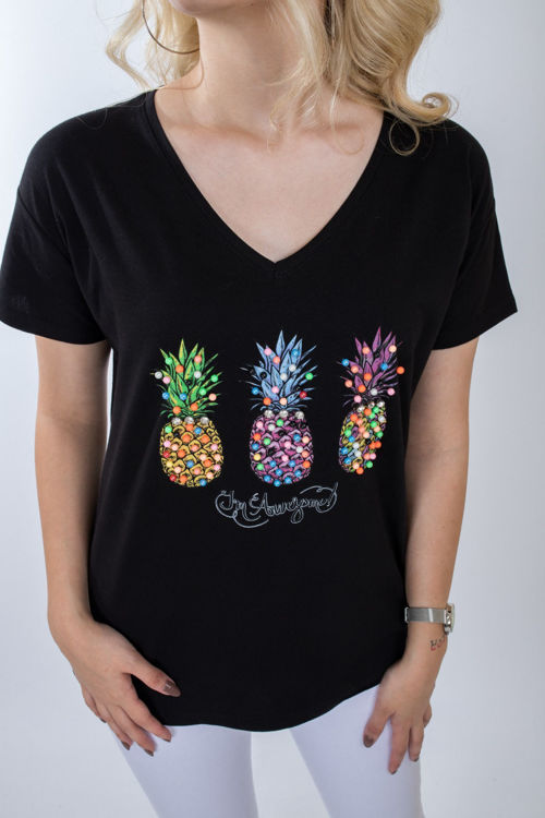 1012 Ananas Taş İşlemeli Tshirt resmi