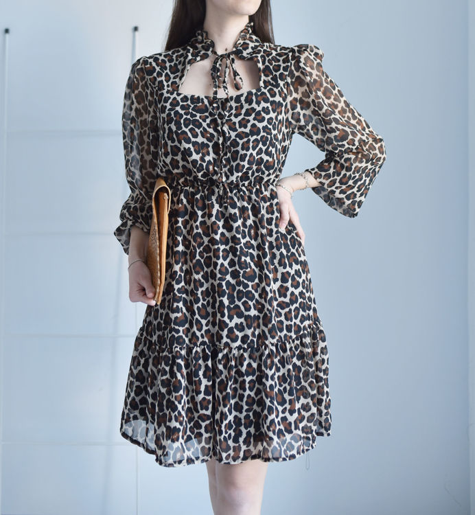 W0008191 Leopar Desen Şifon Elbise resmi