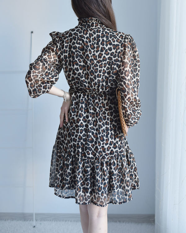 W0008191 Leopar Desen Şifon Elbise resmi