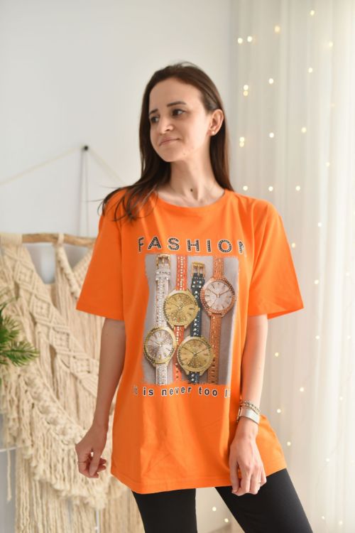 4201 Saat Baskılı Taşlı Tshirt resmi