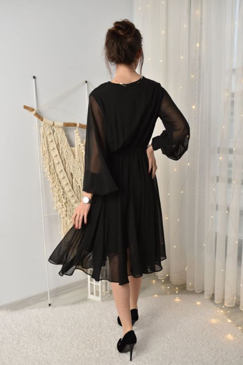 23-5342 Bağlamalı Siyah Şifon Elbise resmi