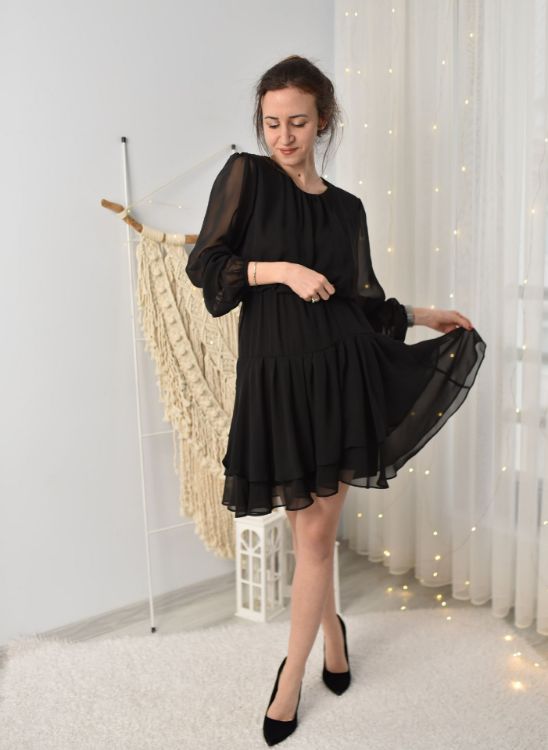 23-5700 Siyah Şifon Elbise resmi