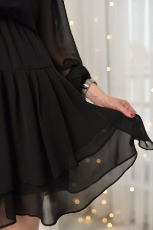 23-5700 Siyah Şifon Elbise resmi
