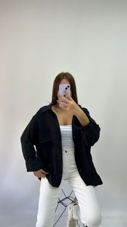 Tensel Oversize Gömlek Siyah 4612 resmi