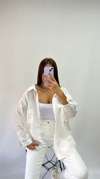 Tensel Oversize Gömlek Beyaz 4612 resmi