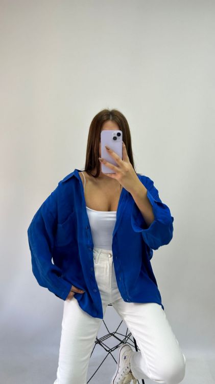 Tensel Oversize Gömlek Saks 4612 resmi