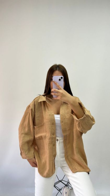 Tensel Oversize Gömlek Vizon 4612 resmi
