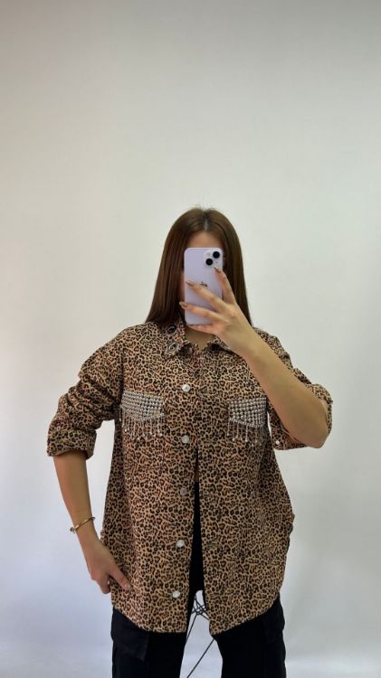 Cep Taş Detay Leopar Desen Ceket 2518 resmi