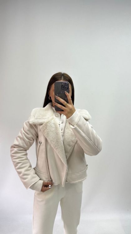 İçi Kürklü Dışı Süet Kısa Bej Mont 99135 resmi