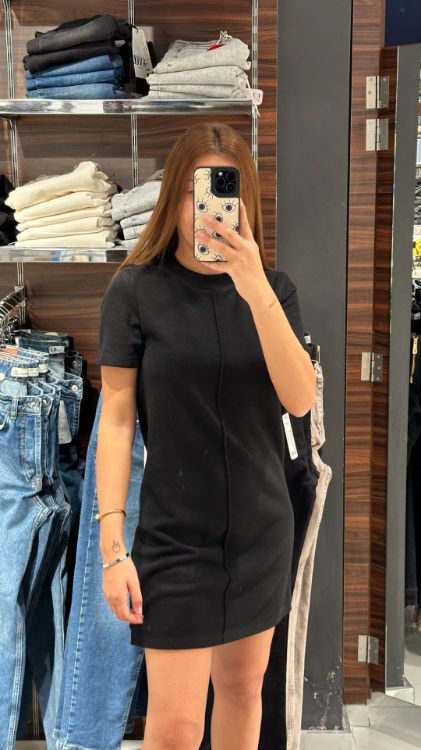 Yumuşak Mini Elbise-Siyah 90810 resmi