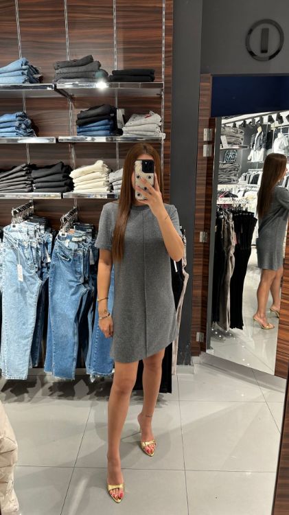 Yumuşak Mini Elbise-Gri 90810 resmi