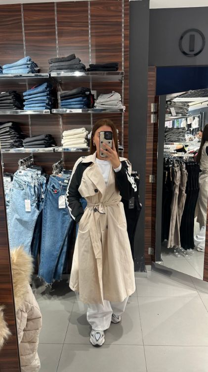 Kolu Şeritli Kuşaklı Trençkot-Taş 87118 resmi