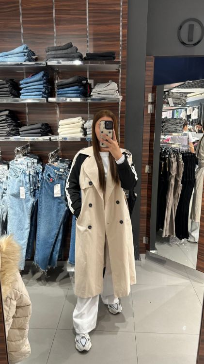 Kolu Şeritli Kuşaklı Trençkot-Taş 87118 resmi