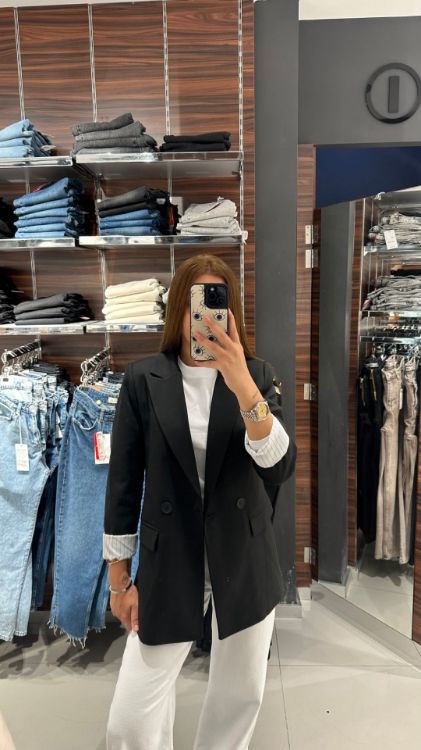 Kolu Kıvırmalı Blazer Ceket-Siyah 88644 resmi