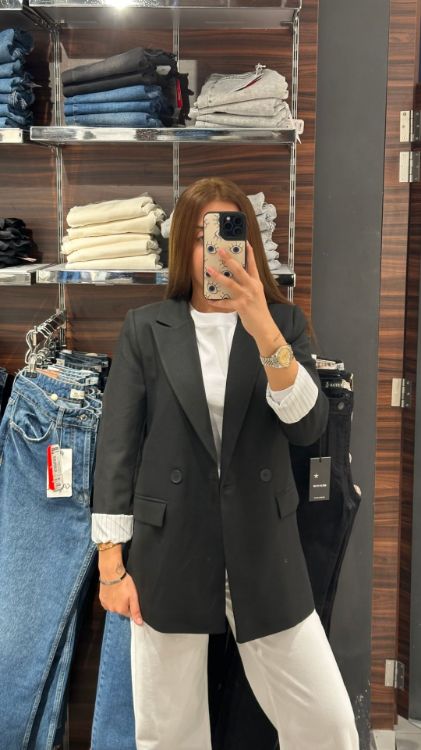 Kolu Kıvırmalı Blazer Ceket-Siyah 88644 resmi