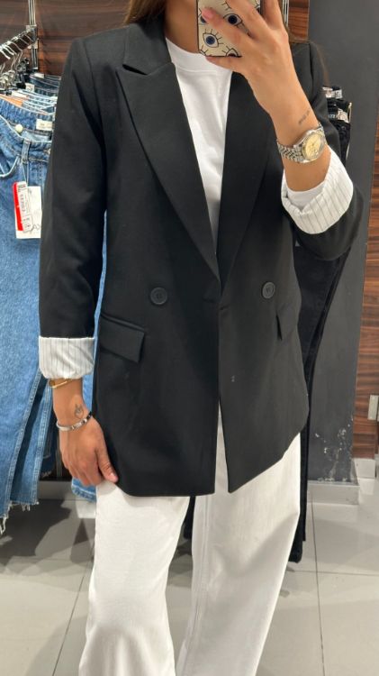 Kolu Kıvırmalı Blazer Ceket-Siyah 88644 resmi