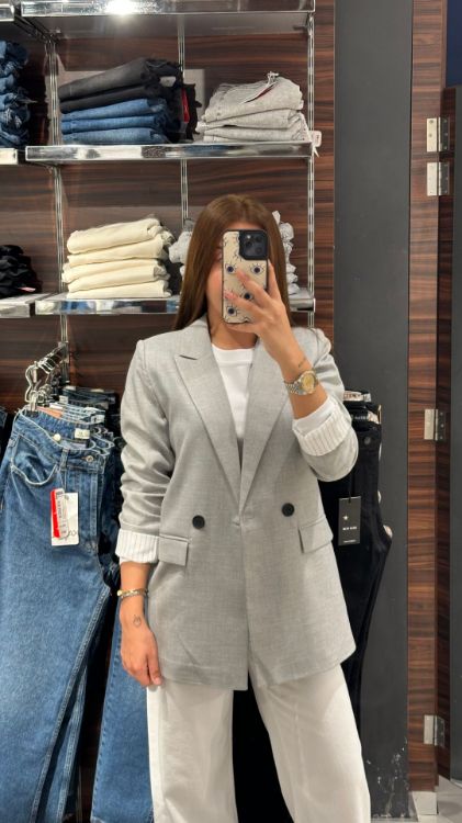 Kolu Kıvırmalı Blazer Ceket-Gri 88644 resmi