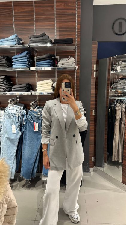 Kolu Kıvırmalı Blazer Ceket-Gri 88644 resmi