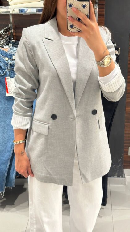 Kolu Kıvırmalı Blazer Ceket-Gri 88644 resmi