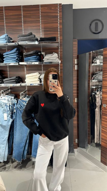 Bisiklet Yaka Kalpli Sweat-Siyah 4189 resmi