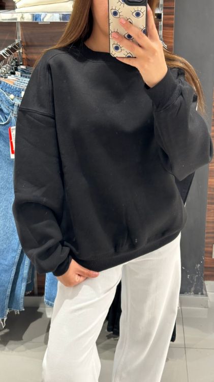Bisiklet Yaka İçi Polarlı Sweat-Siyah 3408 resmi