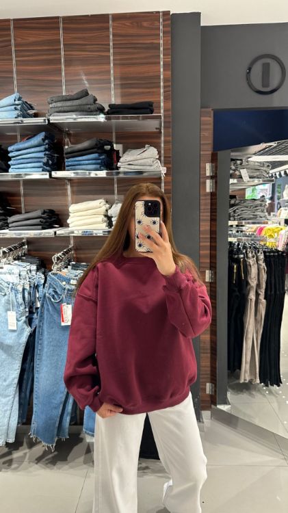 Bisiklet Yaka İçi Polarlı Sweat-Bordo 3408 resmi