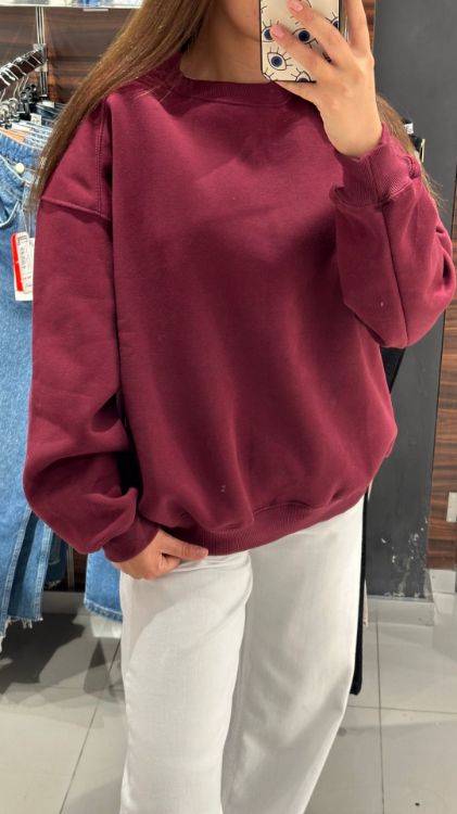 Bisiklet Yaka İçi Polarlı Sweat-Bordo 3408 resmi