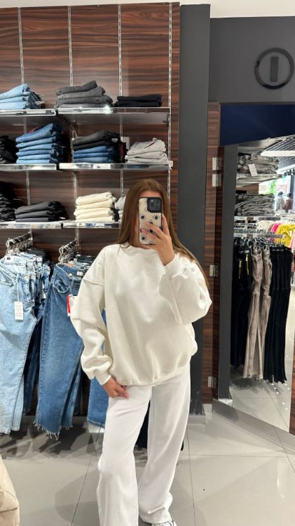 Bisiklet Yaka Polarlı Sweat-Beyaz 3408 resmi