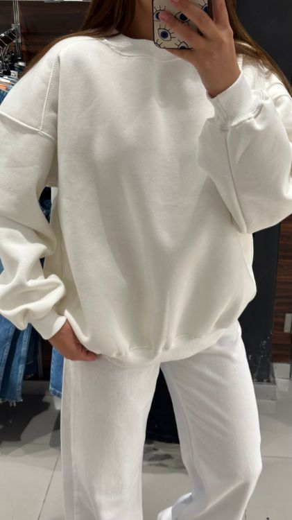 Bisiklet Yaka Polarlı Sweat-Beyaz 3408 resmi