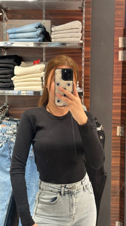 Uzun Kollu Bisiklet Yaka Basic-Siyah-S0016859 resmi