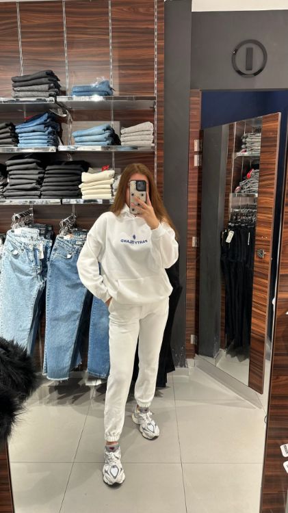 Kapüşonlu Baskılı Sweat-Beyaz W0011185 resmi