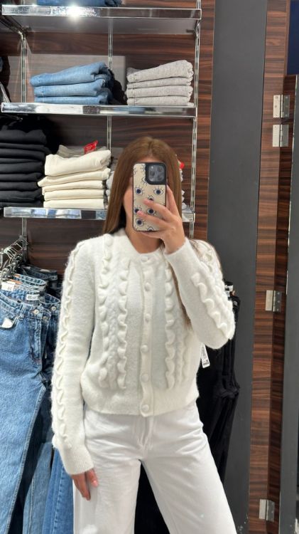 Yumoş Dokulu Hırka-Beyaz 60267 resmi