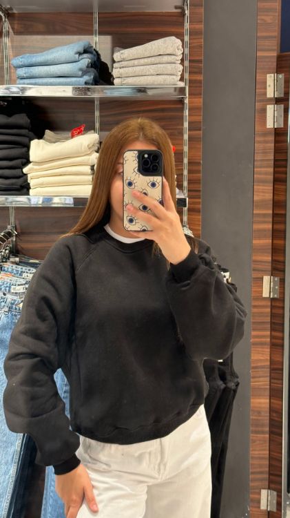 Bisiklet Yaka İçi Şardonlu Sweat-Siyah W0011086 resmi