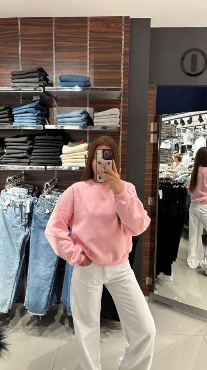 Bisiklet Yaka İçi Şardonlu Sweat-Pembe W0011086 resmi