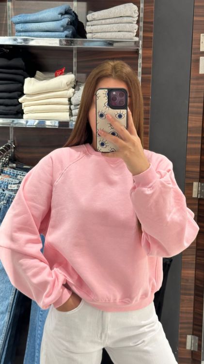 Bisiklet Yaka İçi Şardonlu Sweat-Pembe W0011086 resmi