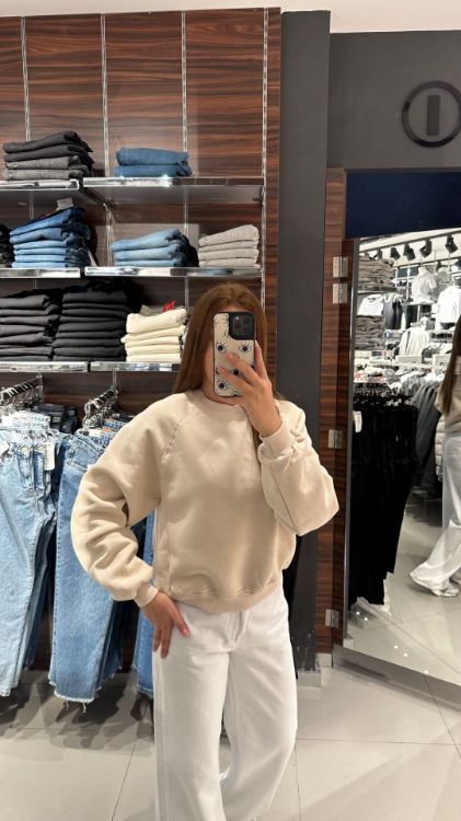 Bisiklet Yaka İçi Şardonlu Sweat-Taş W0011086 resmi