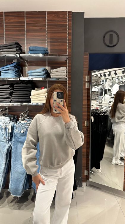 Bisiklet Yaka İçi Şardonlu Sweat-Gri W0011086 resmi