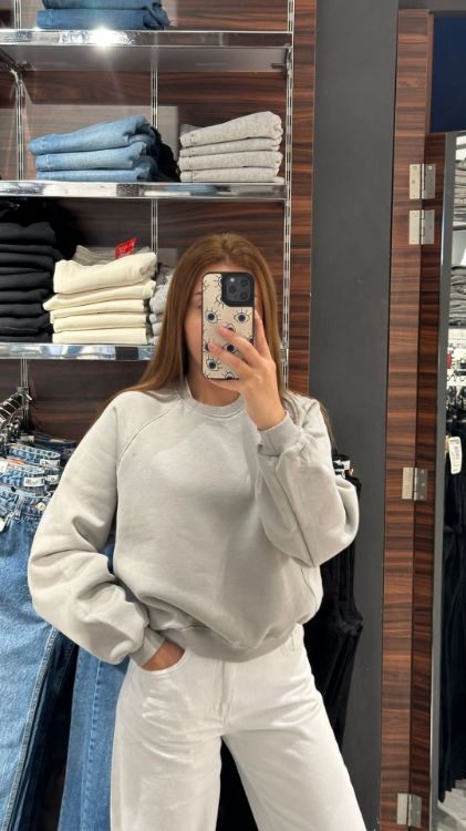 Bisiklet Yaka İçi Şardonlu Sweat-Gri W0011086 resmi
