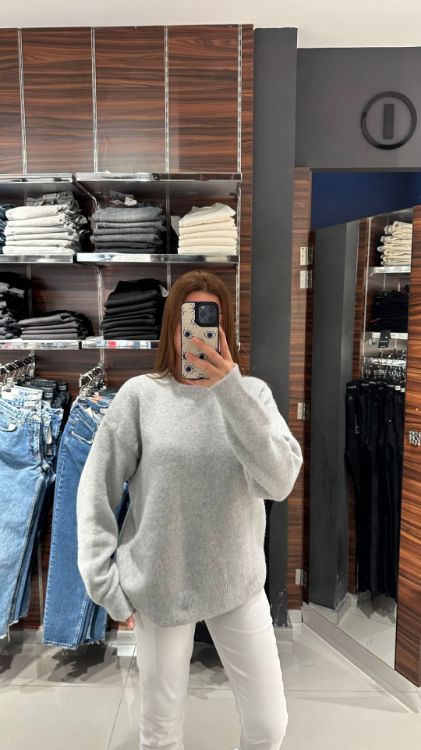 Bisiklet Yaka Yumuşak Dokulu Kazak-Gri 10640 resmi