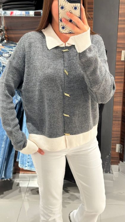 Polo Yaka Hırka-Gri TH241038 resmi