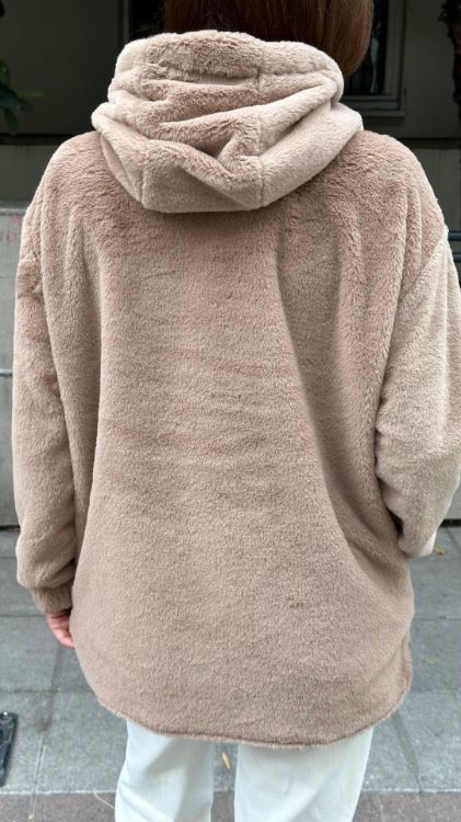 Kapüşonlu Peluş Detay Mont-Camel Alara25 resmi