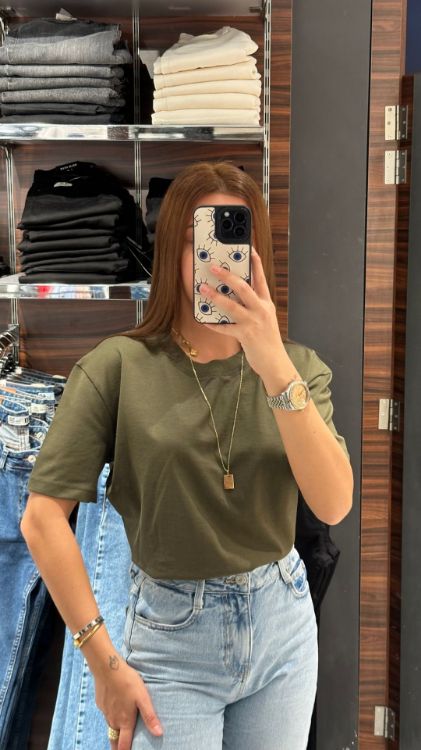 Bisiklet Yaka Tshirt-Haki 30312 resmi