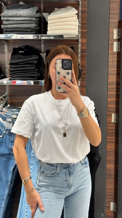 Bisiklet Yaka Tshirt-Beyaz 30312 resmi