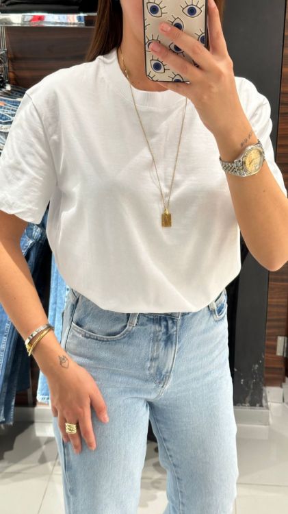 Bisiklet Yaka Tshirt-Beyaz 30312 resmi