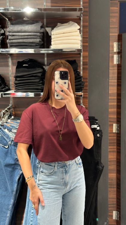 Bisiklet Yaka Tshirt-Bordo 30312 resmi