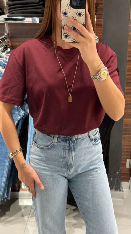 Bisiklet Yaka Tshirt-Bordo 30312 resmi
